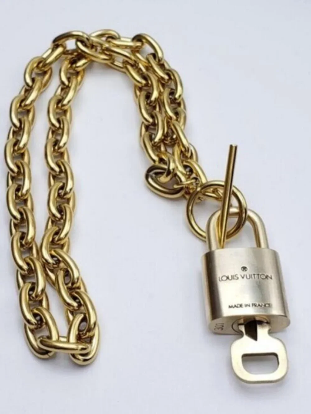 Authentic Louis Vuitton Gold Padlock w/Unbranded Stainless Steel Chain Necklace